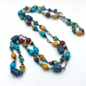 Silpada Silpada Sterling Multi Stone Turquoise Coral Howlite Beaded Necklace 34”